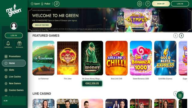 Mr Green casino screenshot