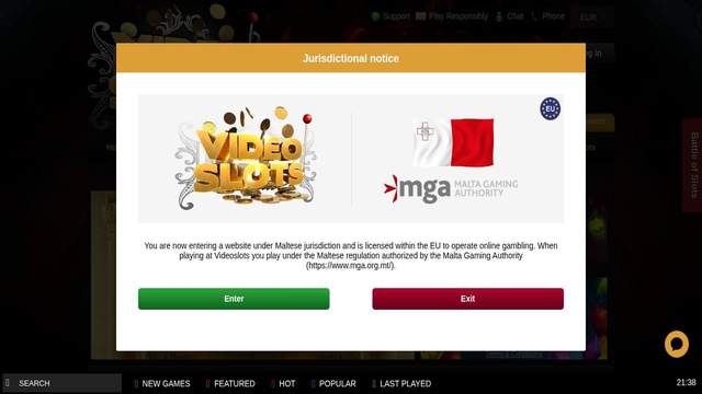 Videoslots casino screenshot